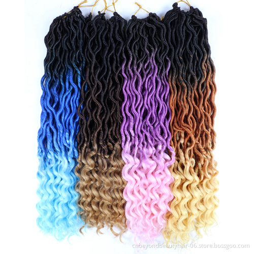 Wavy Goddess Locs Crochet Synthetic Braiding Hair Curly Ends Ombre Pre-Looped Faux Locs Hair Braids Crochet Locs Hair Extensions